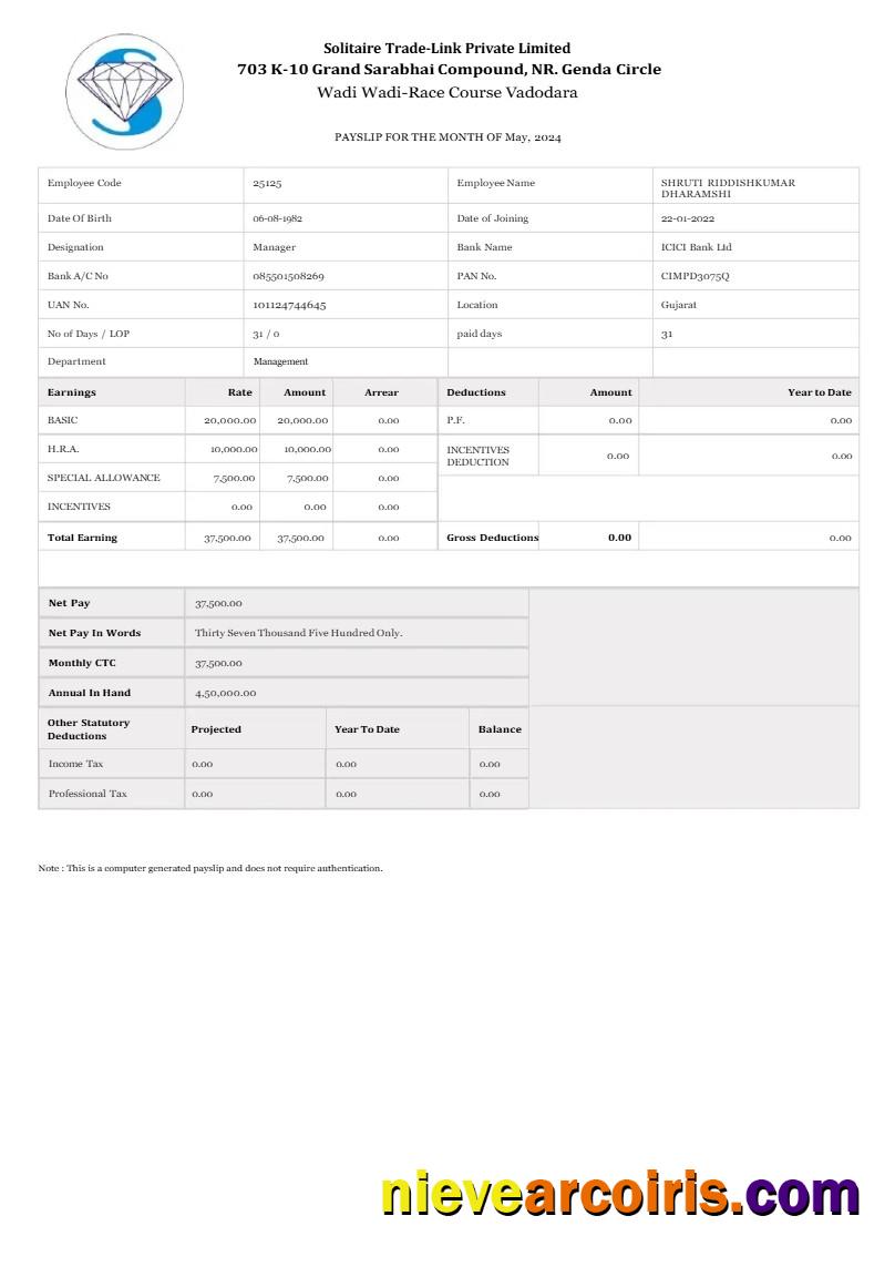 Solitaire Trade-Link payslip